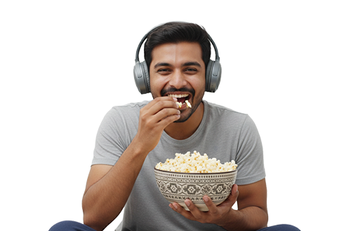 Man watching entertainment with headphones